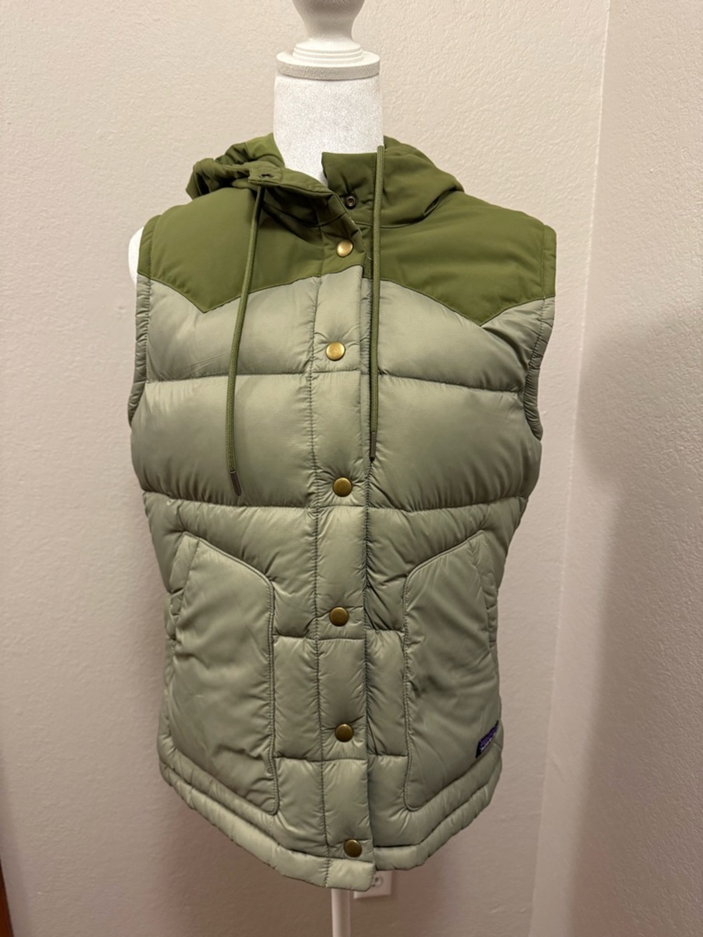 Patagonia Olive Green Quilted Hooded Puffer Vest